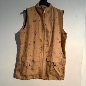 Chicos Design Size 1 Womens 8 Silk Boho Artsy Indie Utilty Safari Vest Zip